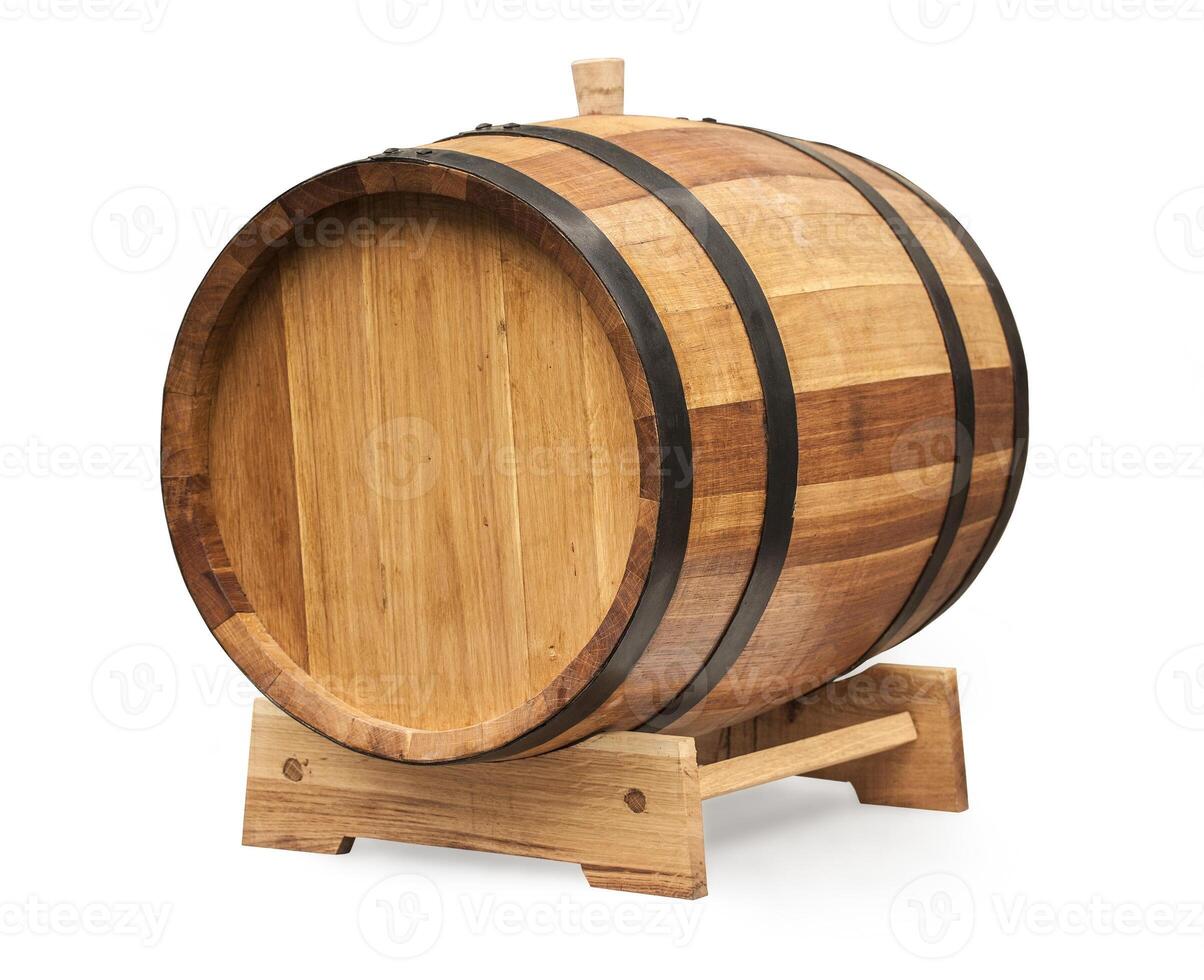 Wooden barrel with iron rings photo