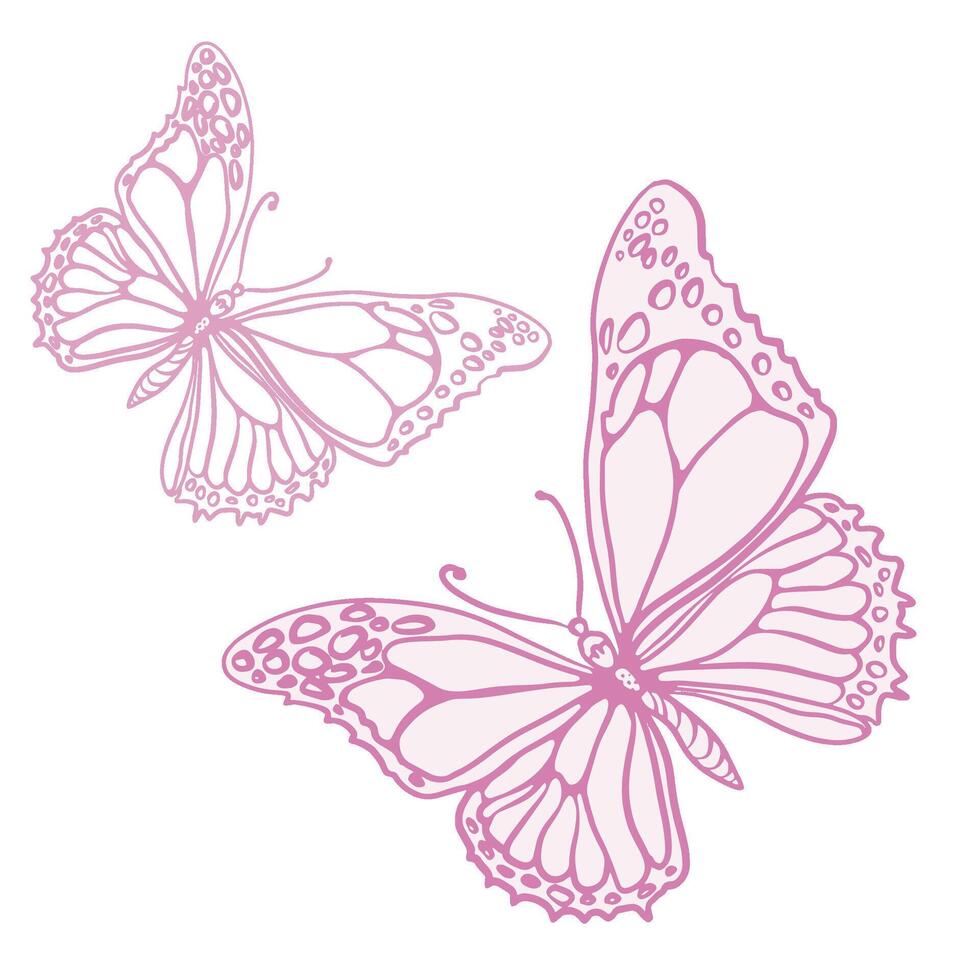 Butterflies. A simple drawing with your own hands. Minimalistic contour illustration. Vector EPS 10.