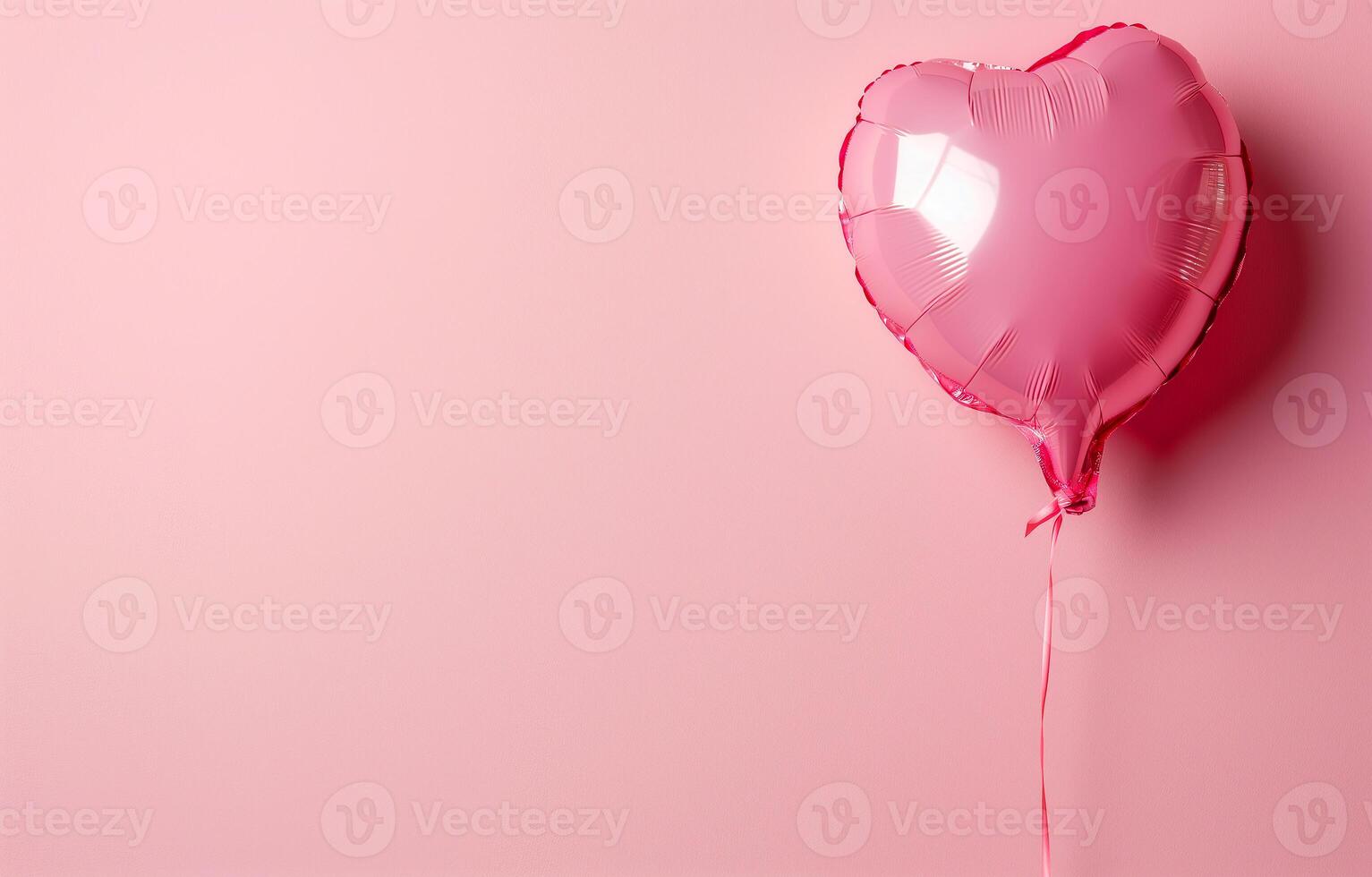 AI generated A pink shiny balloon in the shape of a heart on a pink background. Holiday, Valentine's day, love. Photorealistic, background with bokeh effect. AI generated. photo