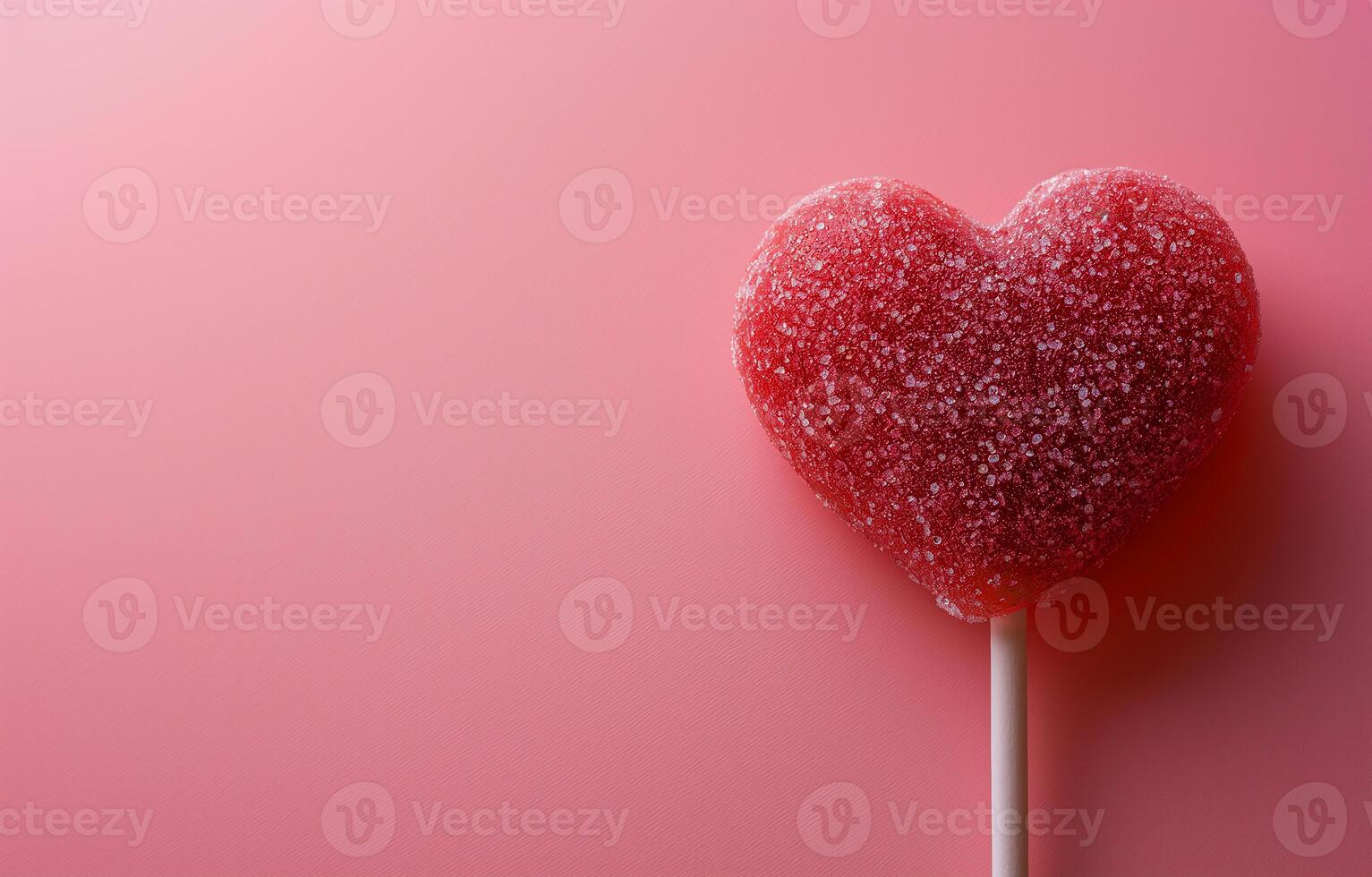 AI generated Red lollipop on a stick in the shape of a heart on a pink background. Holiday, Valentine's day, love. Photorealistic, background with bokeh effect. AI generated. photo