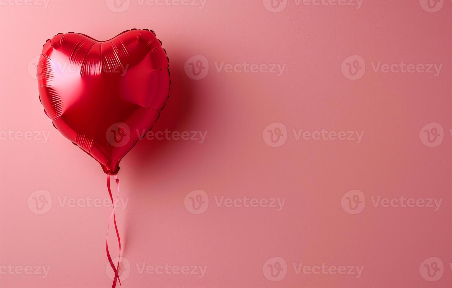 AI generated A red shiny balloon in the shape of a heart on a pink background. Holiday, Valentine's day, love. Photorealistic, background with bokeh effect. AI generated. photo