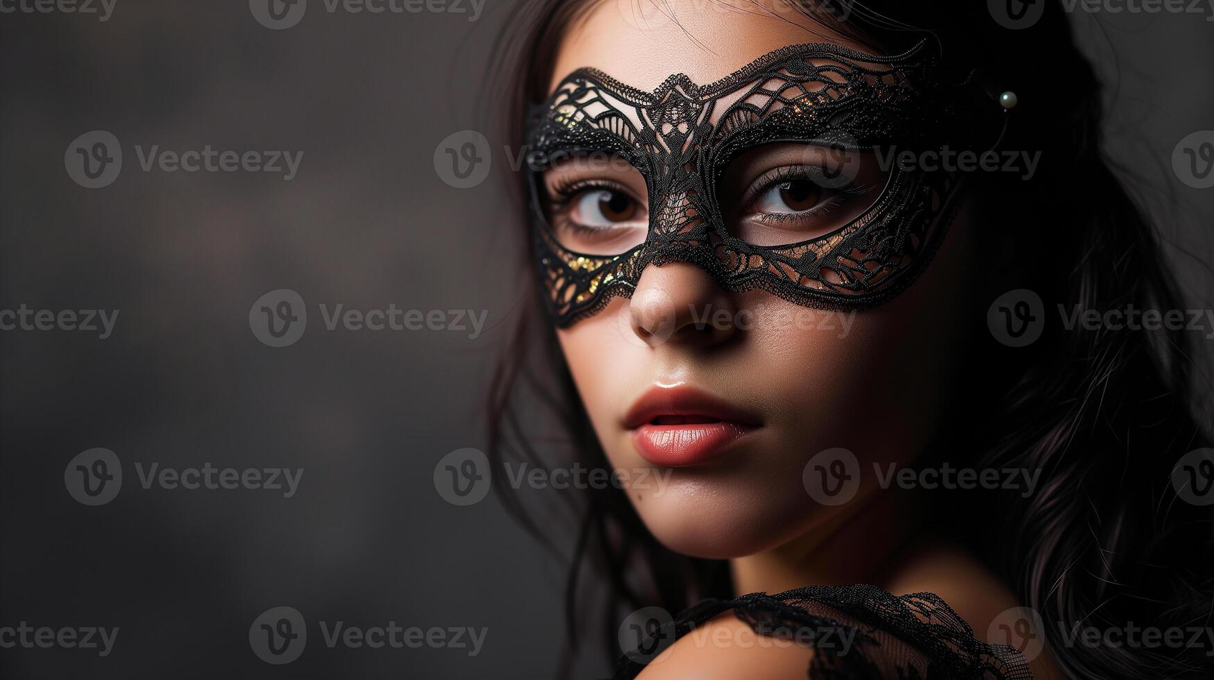 ai generado un joven hermosa latín americano mujer en un carnaval mascarilla. nuevo años vacaciones, carnaval, cumpleaños, Venecia. fotorrealista, antecedentes con bokeh efecto. ai generado. foto