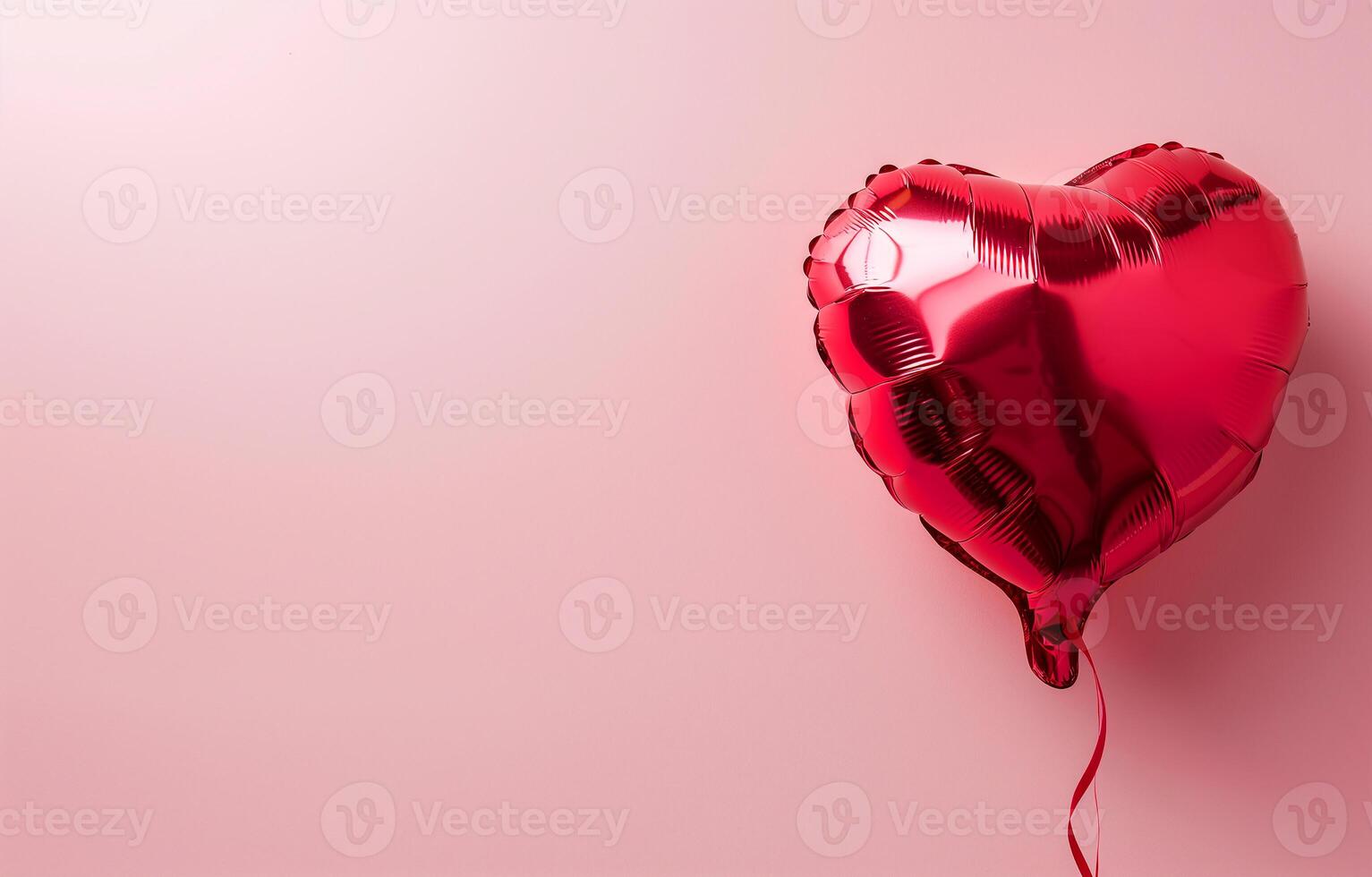 AI generated A red shiny balloon in the shape of a heart on a pink background. Holiday, Valentine's day, love. Photorealistic, background with bokeh effect. AI generated. photo