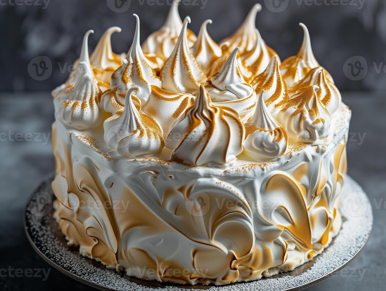 AI generated Dessert with meringue, cake, pie decorated with meringue. Photorealistic. AI generated. photo