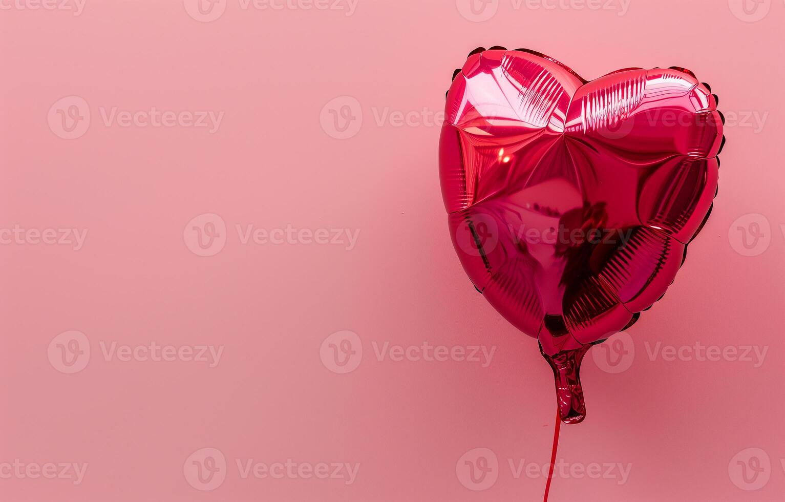 AI generated A red shiny balloon in the shape of a heart on a pink background. Holiday, Valentine's day, love. Photorealistic, background with bokeh effect. AI generated. photo