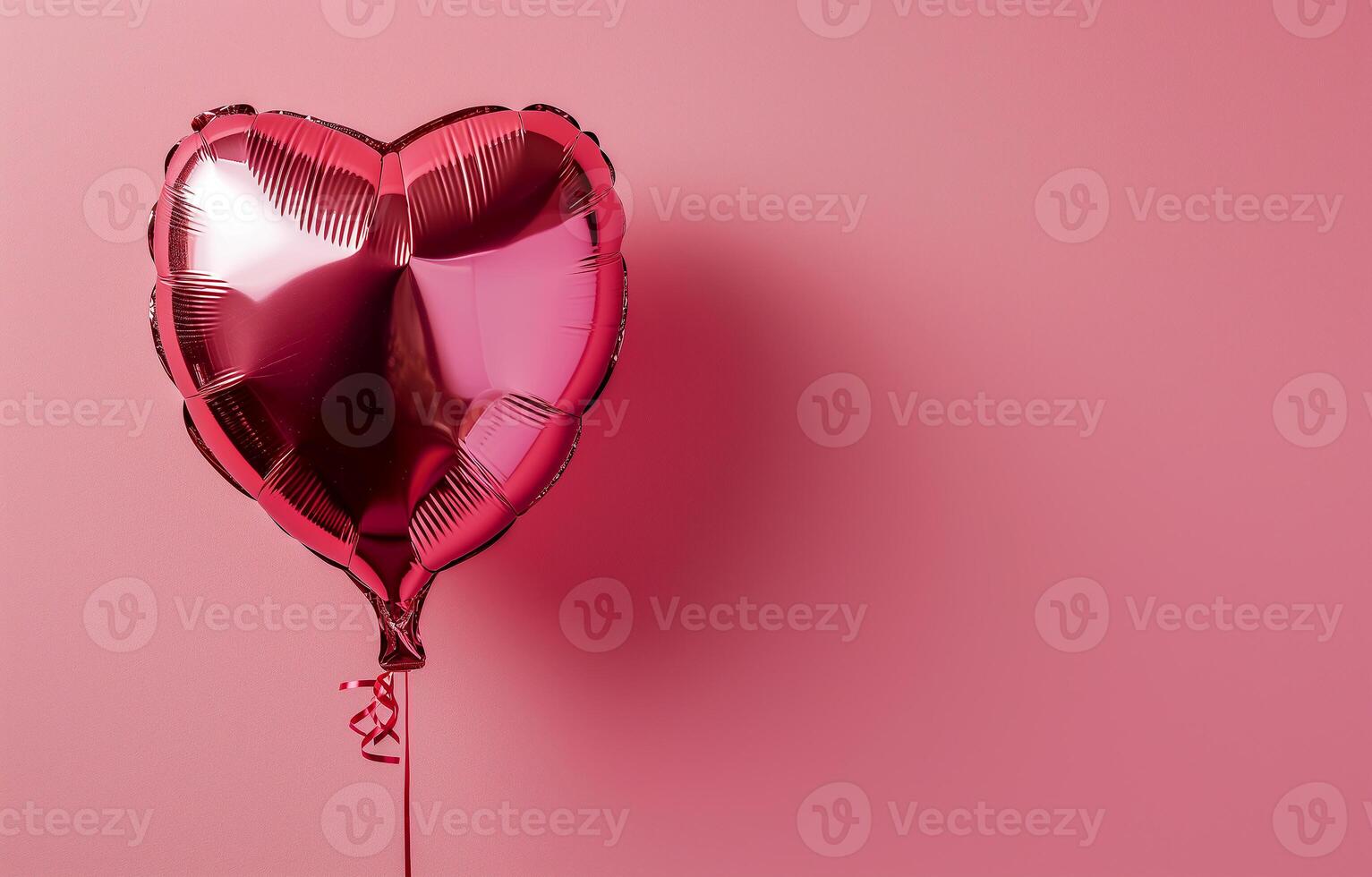 AI generated A red shiny balloon in the shape of a heart on a pink background. Holiday, Valentine's day, love. Photorealistic, background with bokeh effect. AI generated. photo