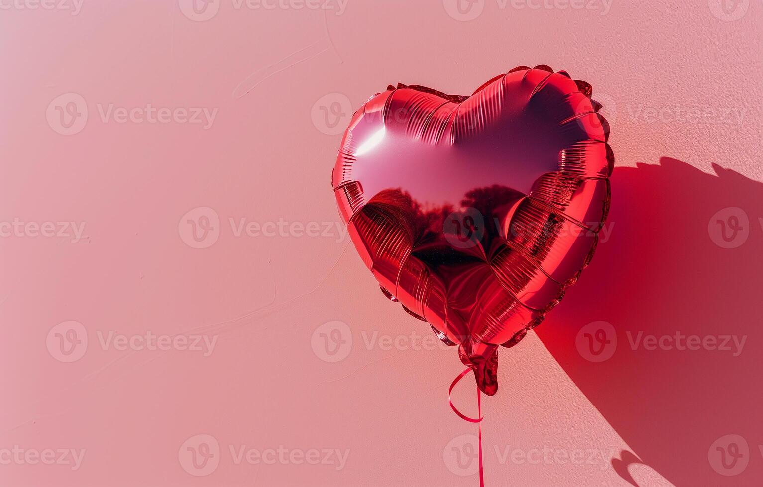 AI generated A red shiny balloon in the shape of a heart on a pink background. Holiday, Valentine's day, love. Photorealistic, background with bokeh effect. AI generated. photo