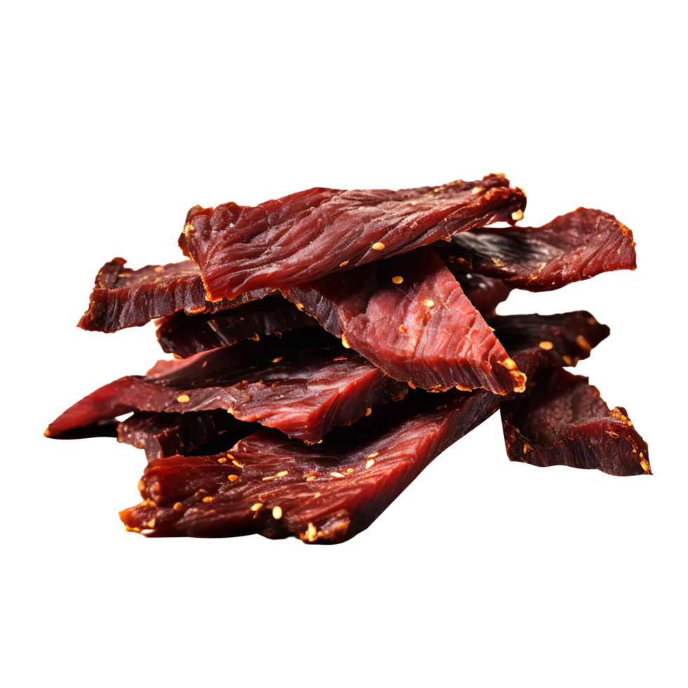 AI generated Fresh and delicious Beef jerky pieces isolated on transparent background png