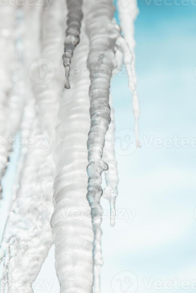 icicles on the background of the blue sky. Winter, frost photo