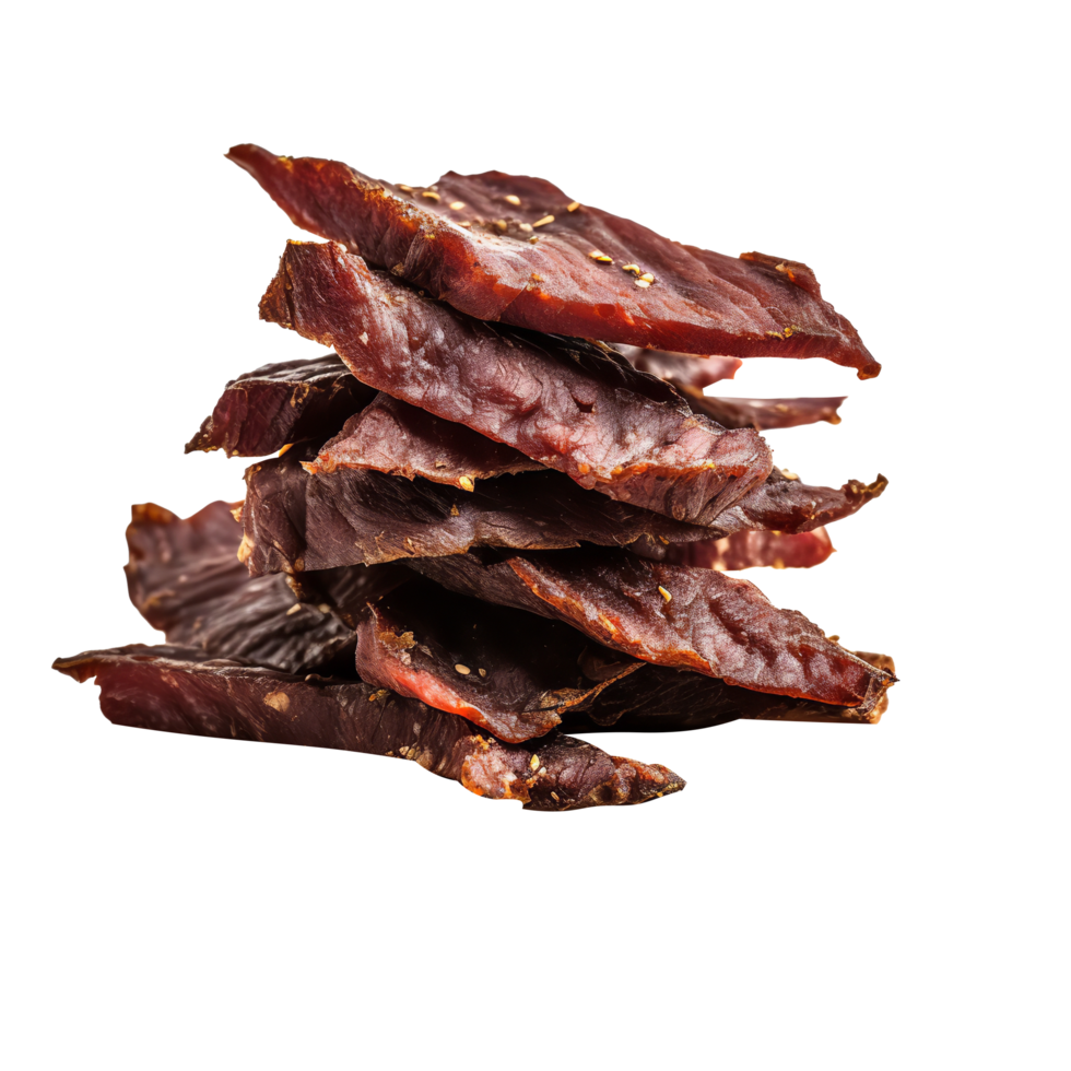 AI generated Fresh and delicious Beef jerky pieces isolated on transparent background png