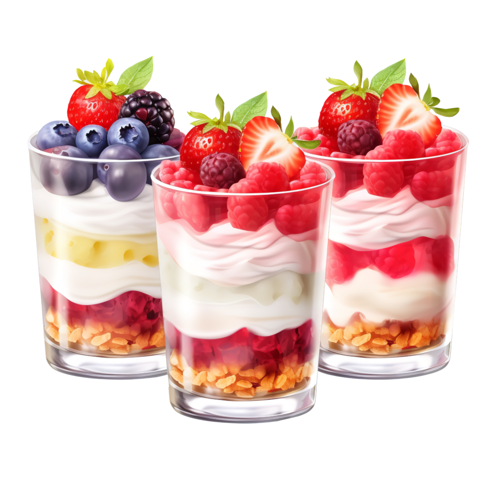 AI generated So sweet homemade mango, raspberry and blueberry with yogurt  isolated on transparent background png