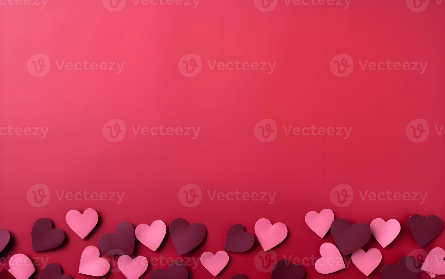 AI generated Valentine's day background with red and pink hearts. photo