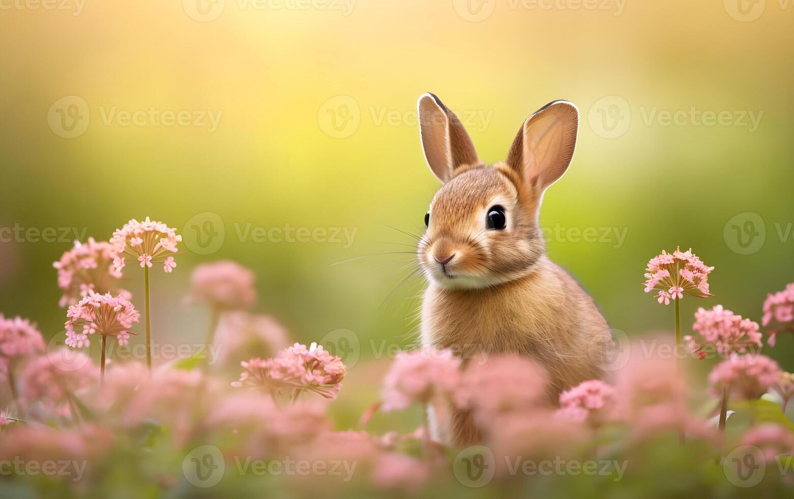 AI generated Cute little rabbit in the grass. photo