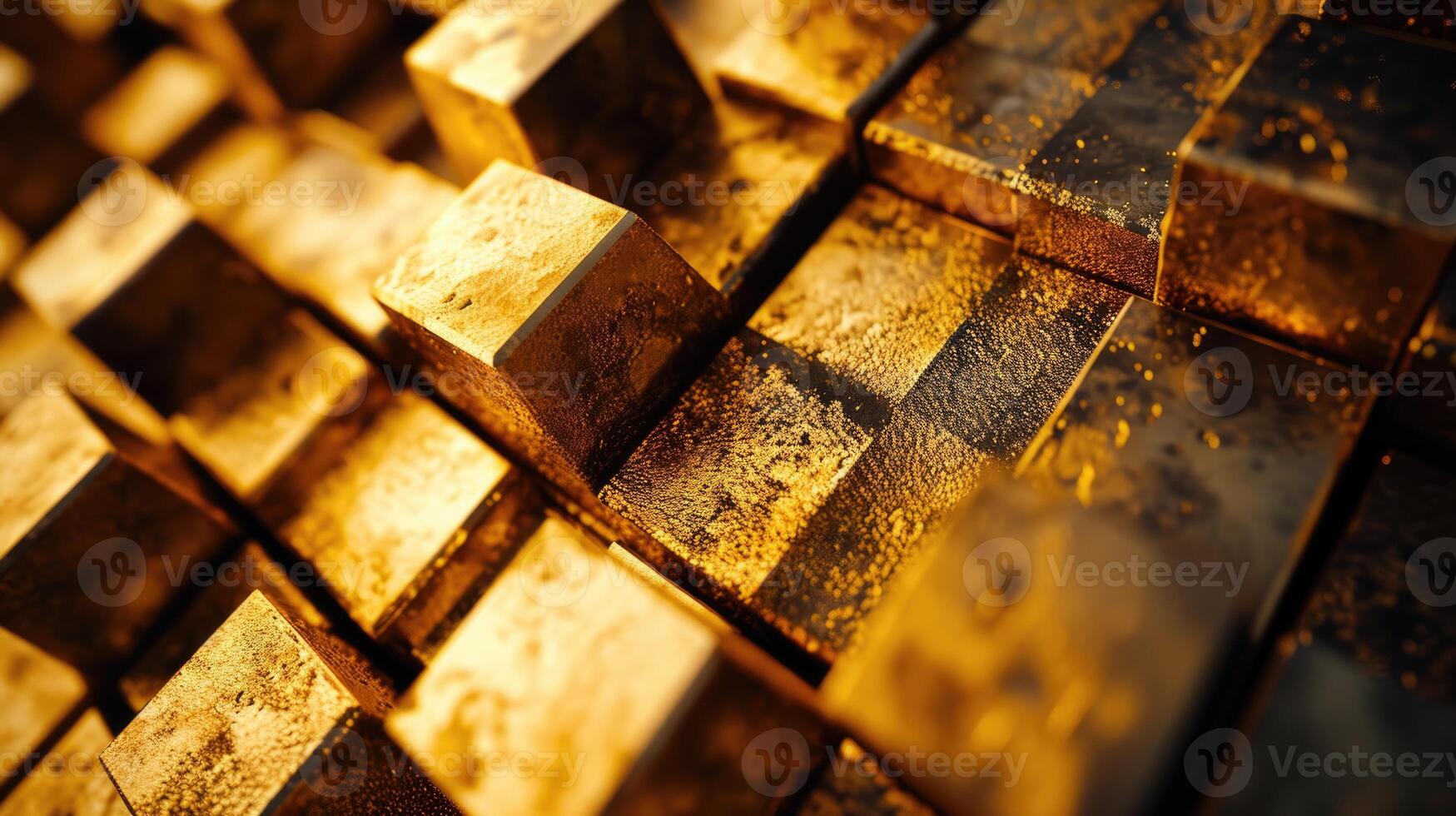 AI generated Abstract geometric background made of gold square bars. Horizontal format. photo