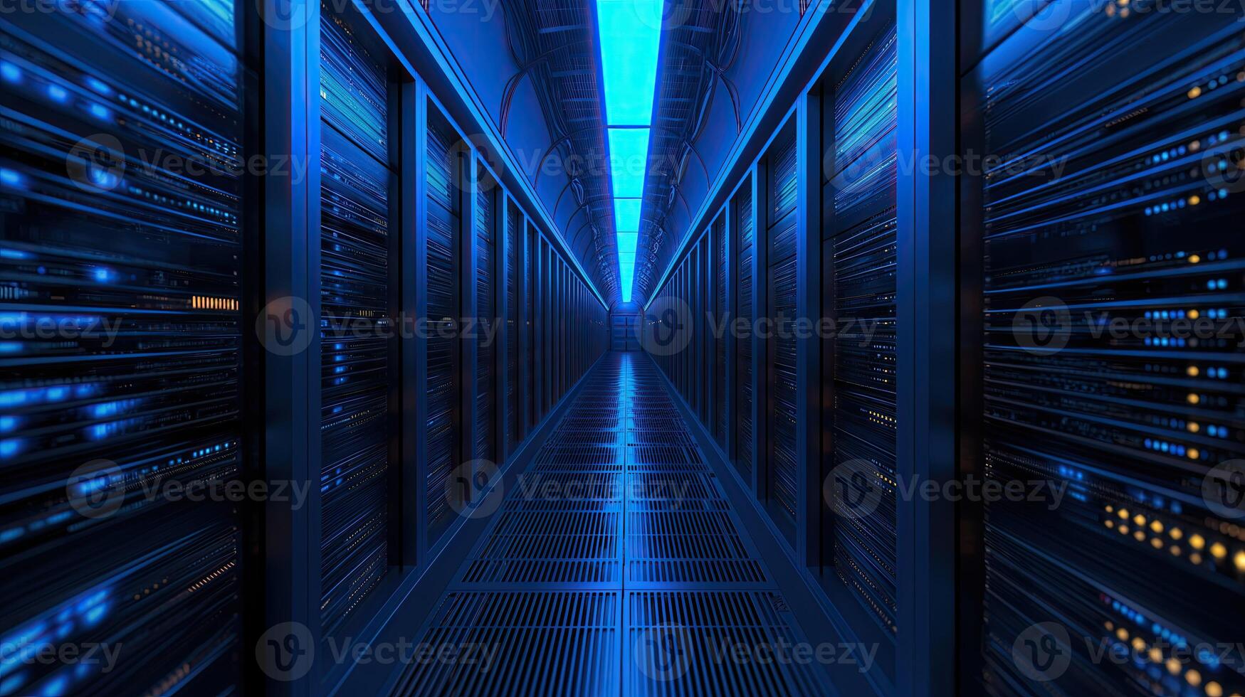 AI generated Large Server room. A special room for placing company servers. No people. Copy space. Horizontal format. photo