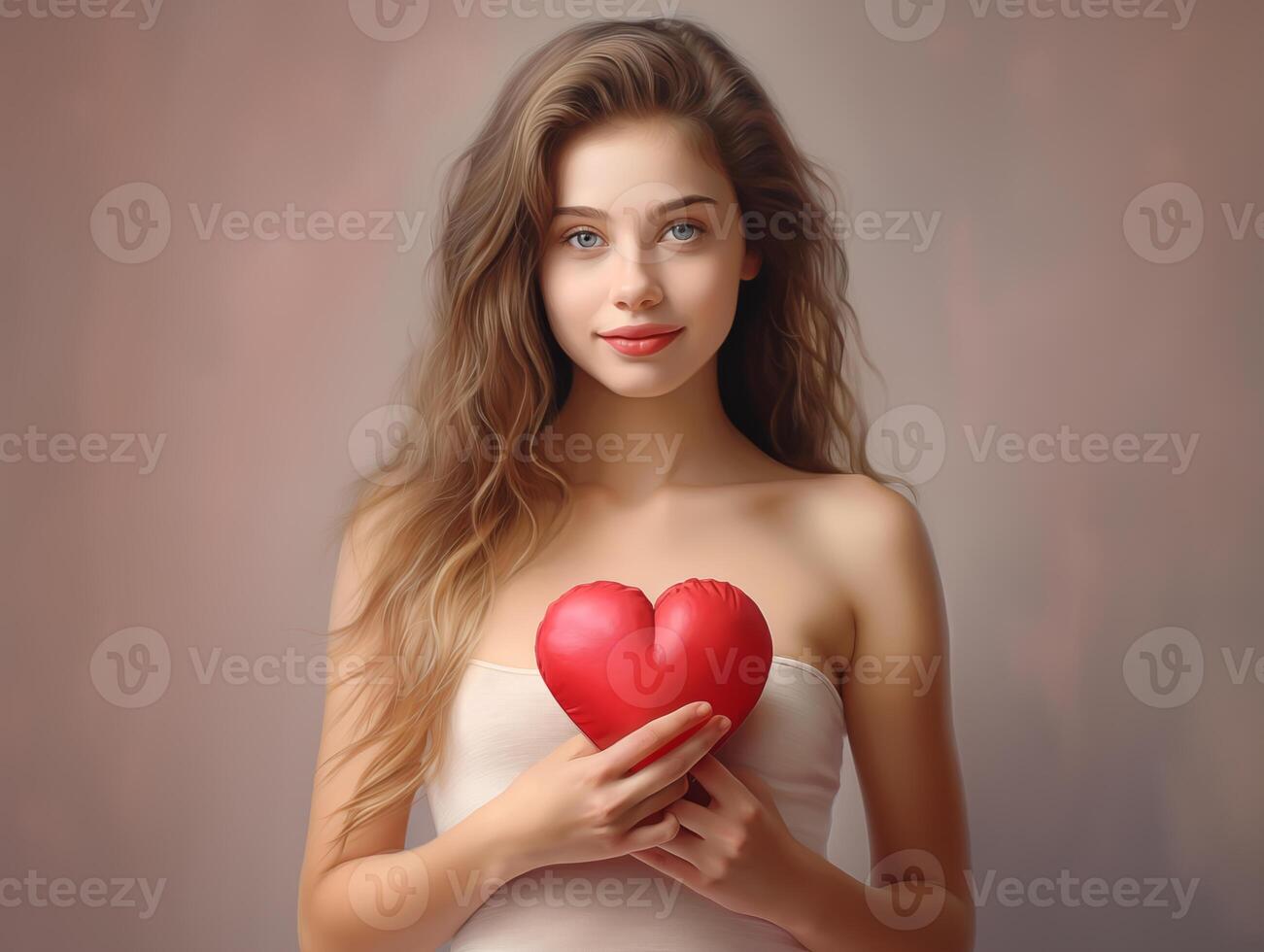 AI generated A girl holding a red heart in her hands. AI Generative photo