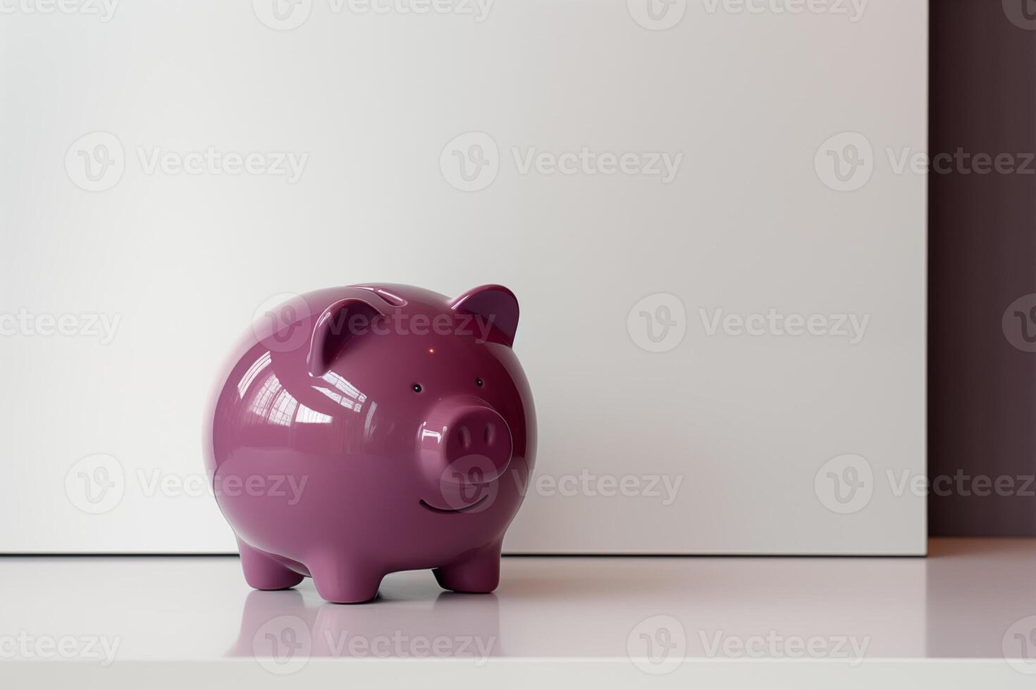 AI generated Piggy bank on a white countertop on an indoor wall. Generated by artificial intelligence. photo