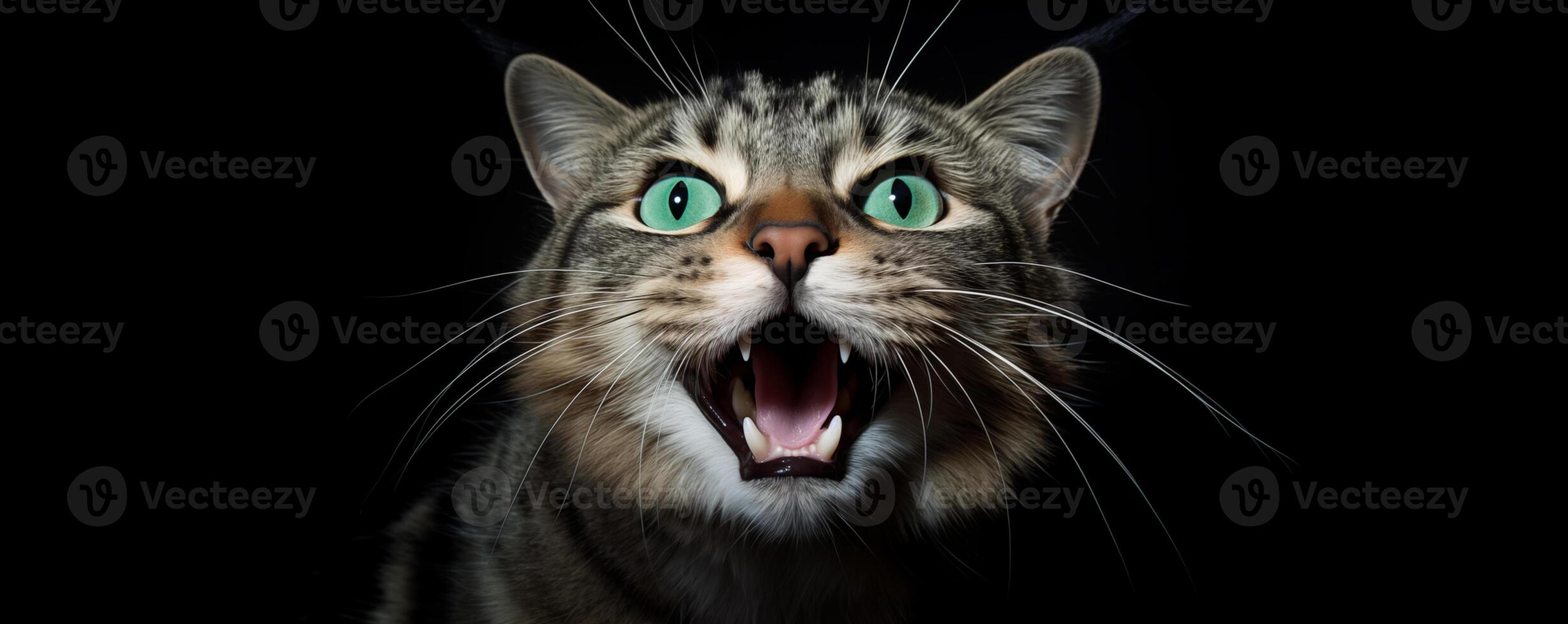 AI generated A cat with its mouth open is looking at the camera. Generated by artificial intelligence. photo