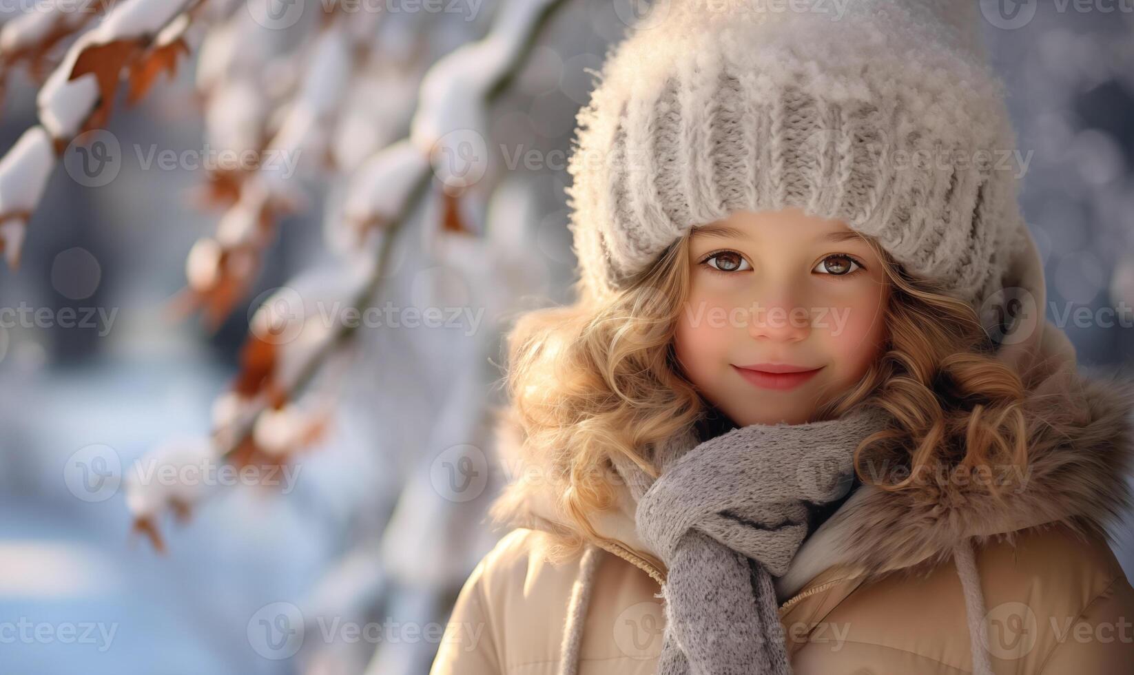 AI generated A child dressed in winter for her winter photo session. Generated by artificial intelligence.