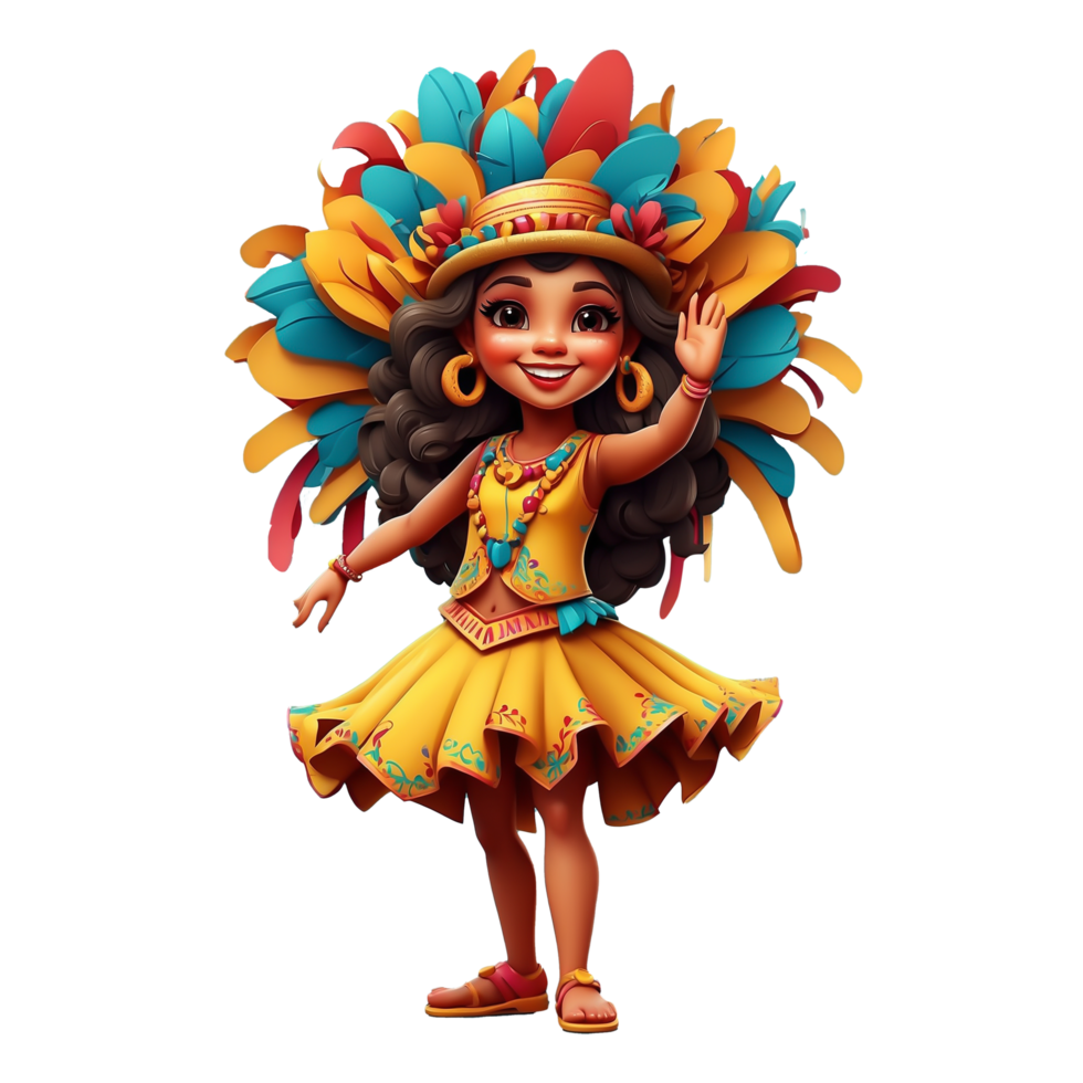 ai généré Brésil fille dans une coloré robe avec plumes png