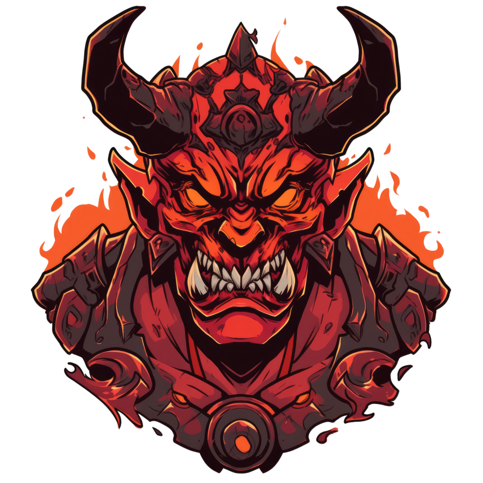 AI generated illustration of a scary devil's head, very suitable for tattoo designs and t-shirt screen printing png