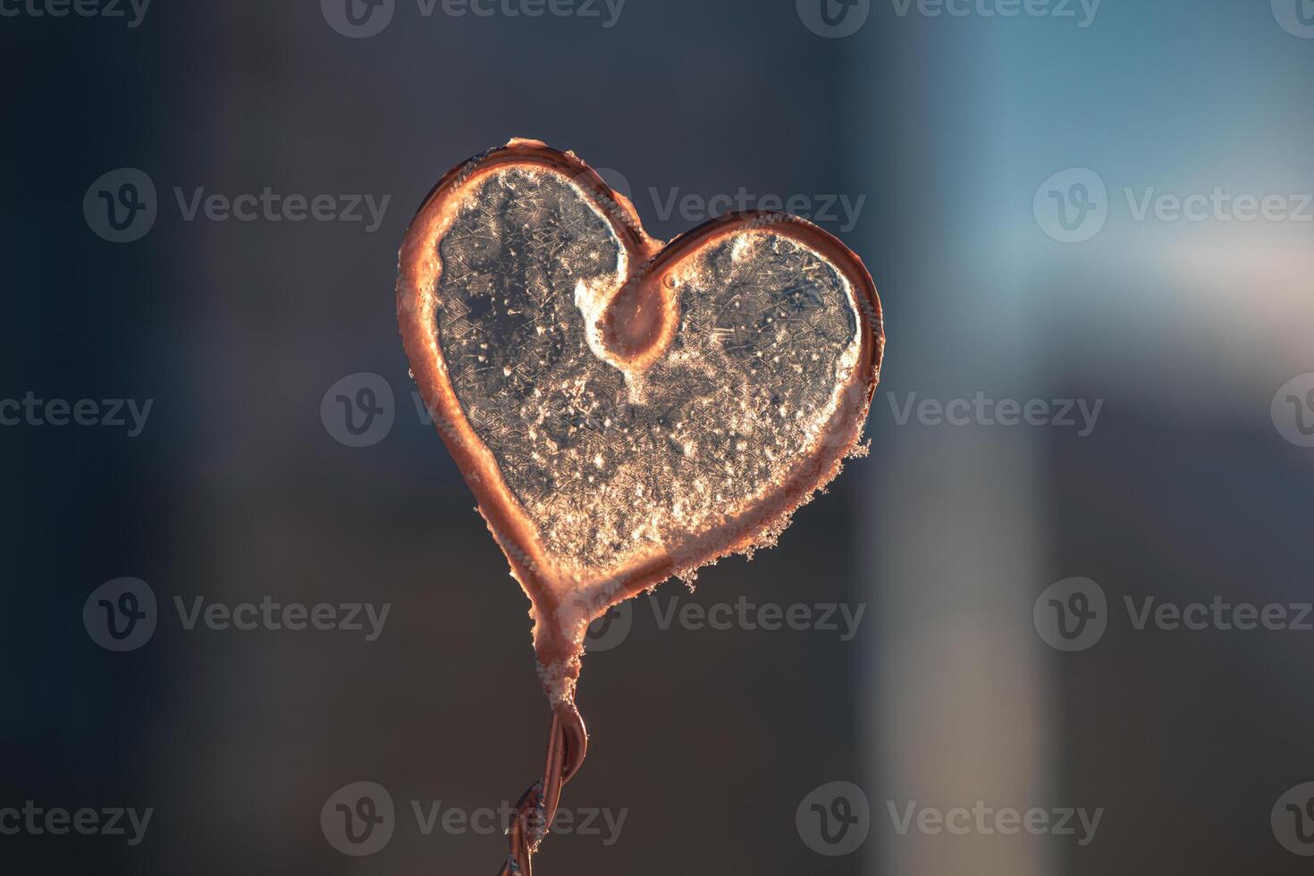 concept winter, frost. beautiful frosty patterns on a heart shape, soap bubbles, freezing photo