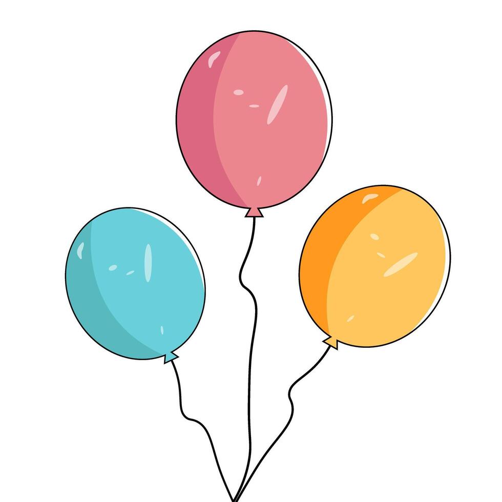 globo volador vector. grupo de aire globos volador en dibujos animados estilo. adecuado para cumpleaños fiesta, aniversario, para niños fiesta decoraciones celebracion. hermosamente arreglado vistoso globo con cuerda vector