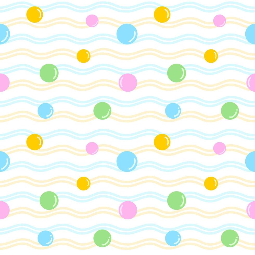 Seamless pattern Colorful abstract summer background with waves and curves, balloon, soda, fizzy water for printing, decoration vector
