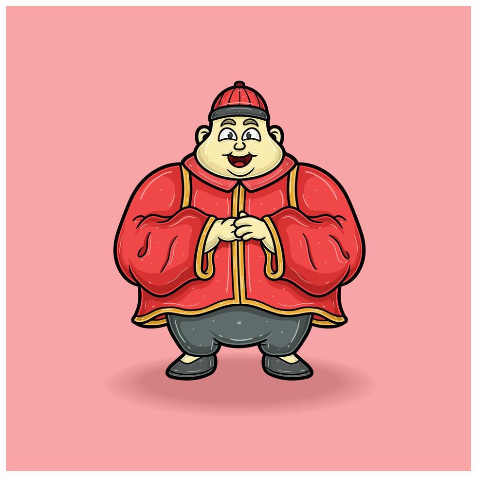 Chinese New Year With Fat Man Character Cartoon. vector