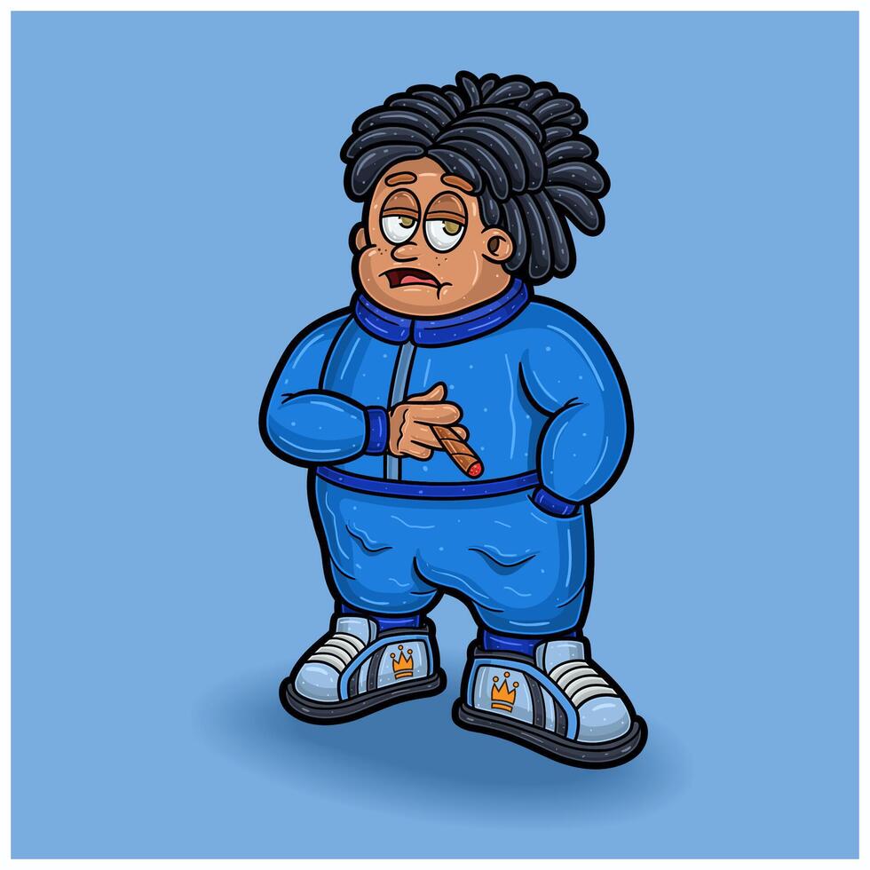 A Fat Boy With Cigarette and Rapper Style. Mascot Character Cartoon. vector