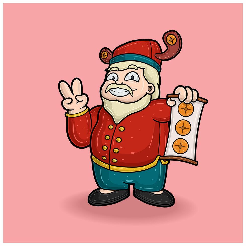 Chinese New Year Cartoon With Old Man Bring Money Symbol. vector