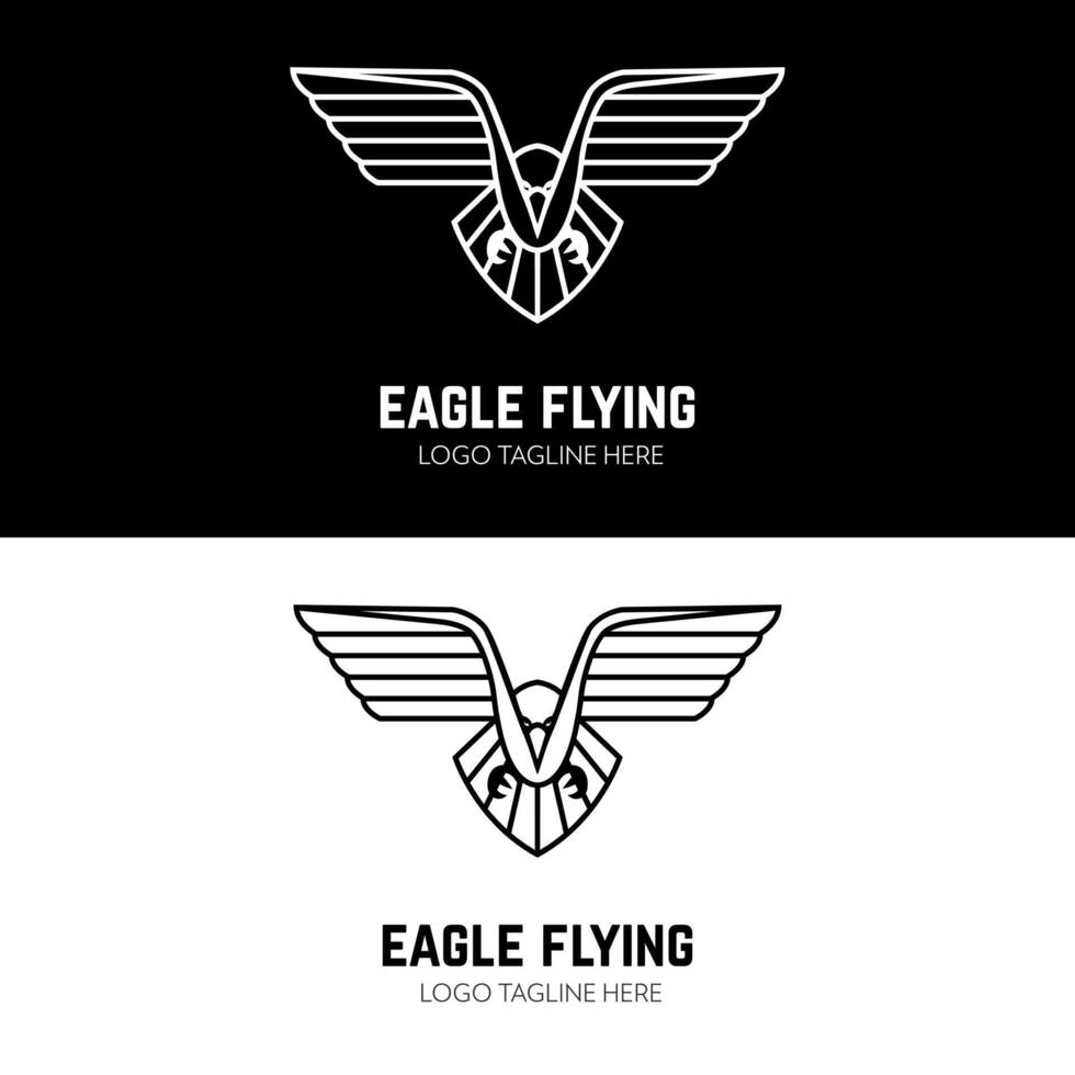 águila mosca extensión alas para vuelo empresa logo diseño mascota personaje y emblema vector