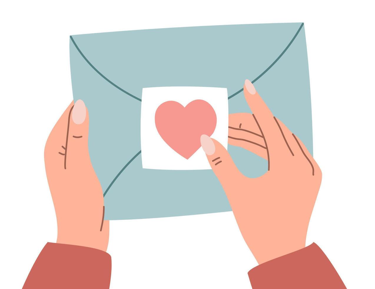 Vector illustration of hands holding a heart-sealed envelope, perfect for Valentine's Day, love correspondence, and romantic designs.