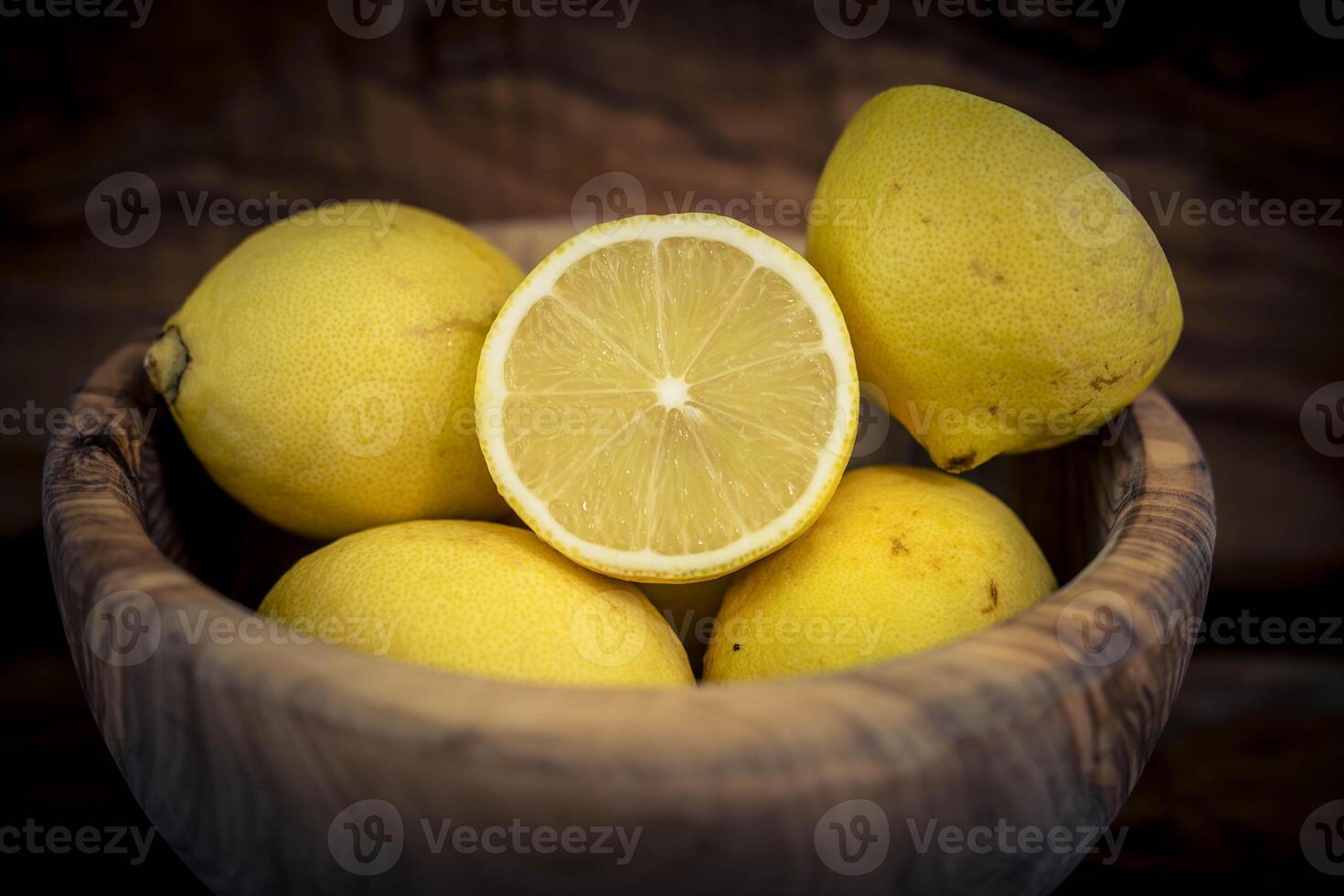 lemon fruits on olive wood photo
