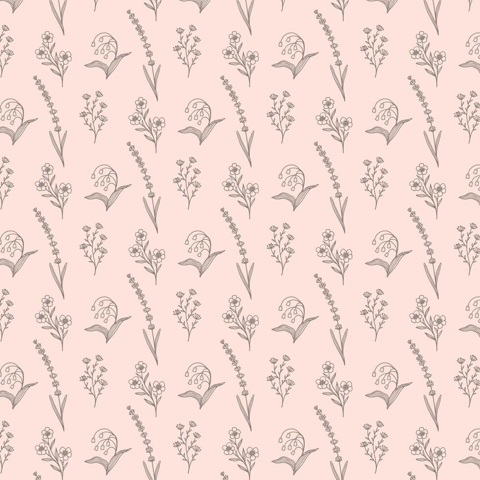 Floral Line Drawing Seamless Pattern vector