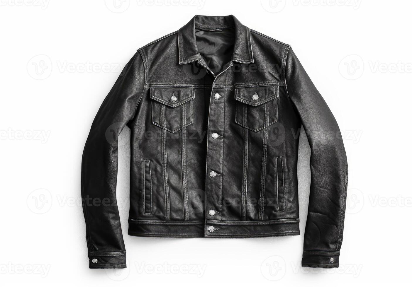 AI generated Black leather jacket isolated on white background. Leather jacket. Leather jacket. photo