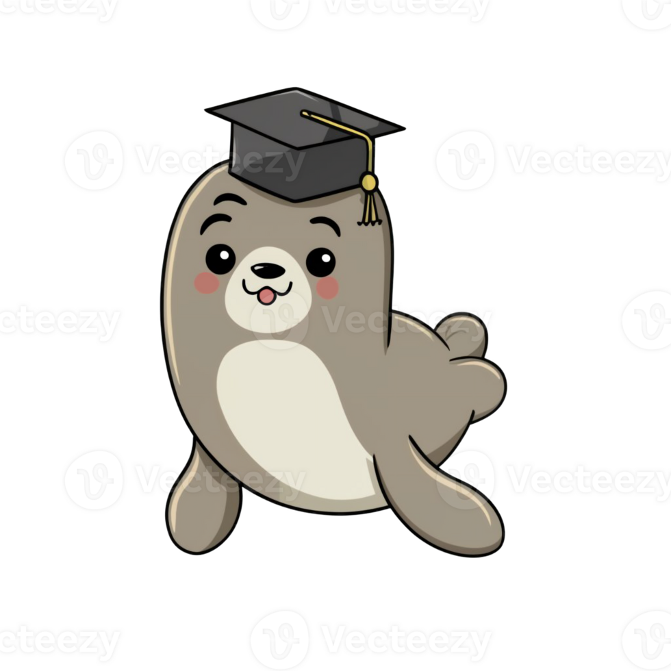 AI generated kawaii seal wearing a student cap png