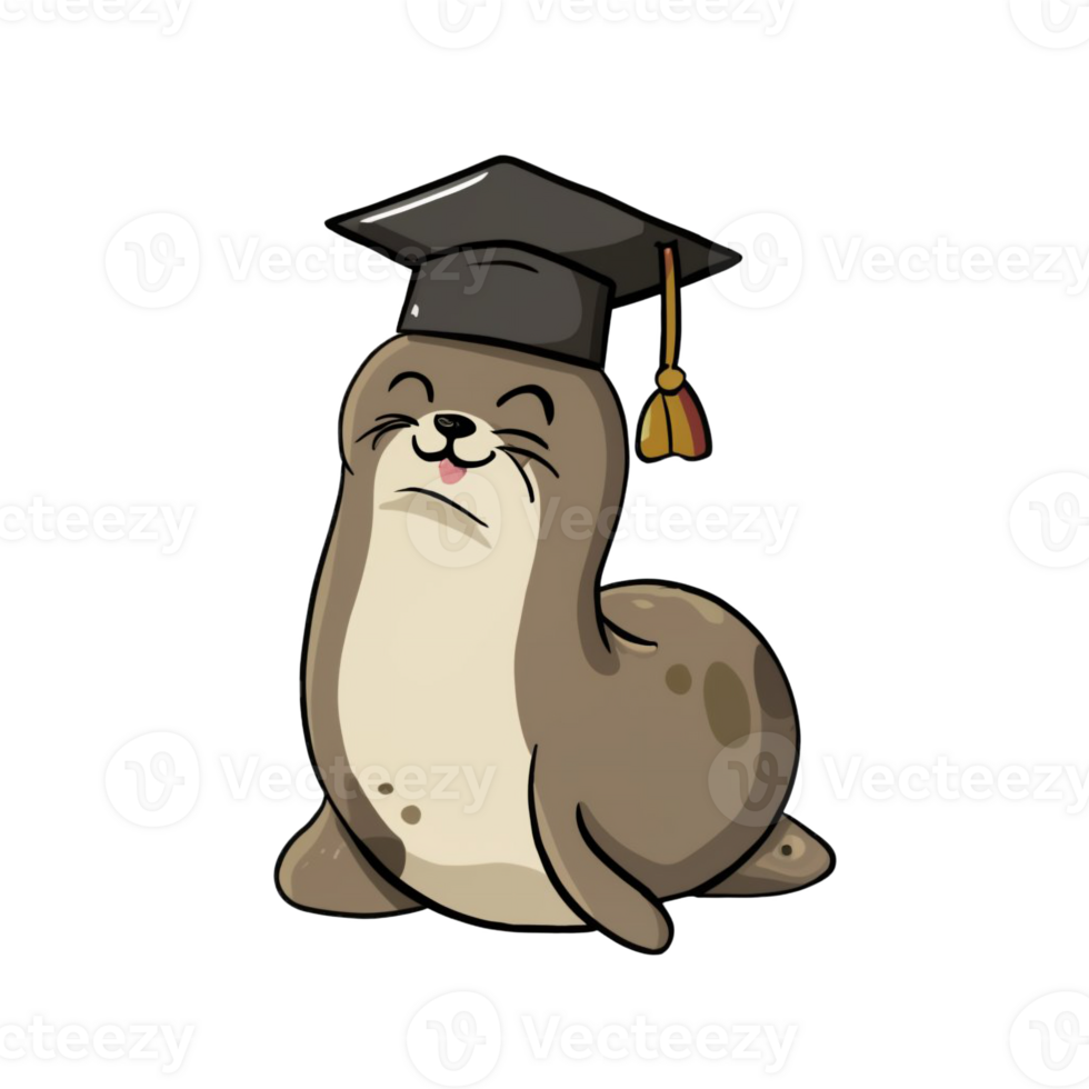 AI generated kawaii seal wearing a student cap png
