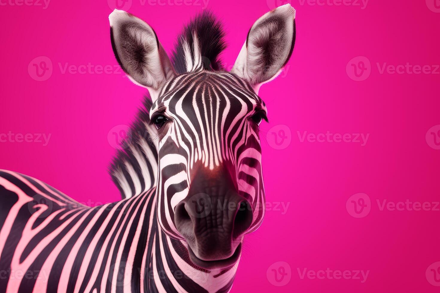 AI generated Close up of a zebra isolated on pink background with clipping path photo