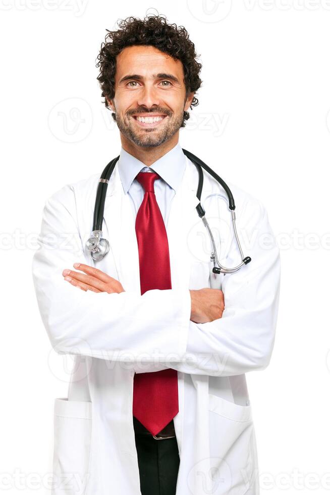 Doctor portrait isolated on white photo