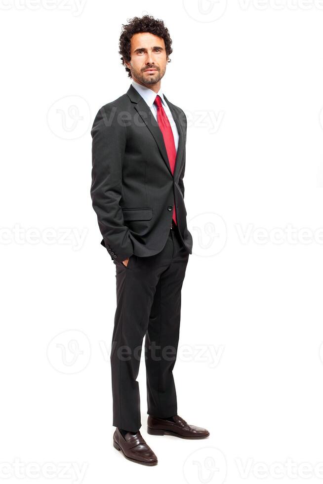 Handsome manager full length isolated on white photo