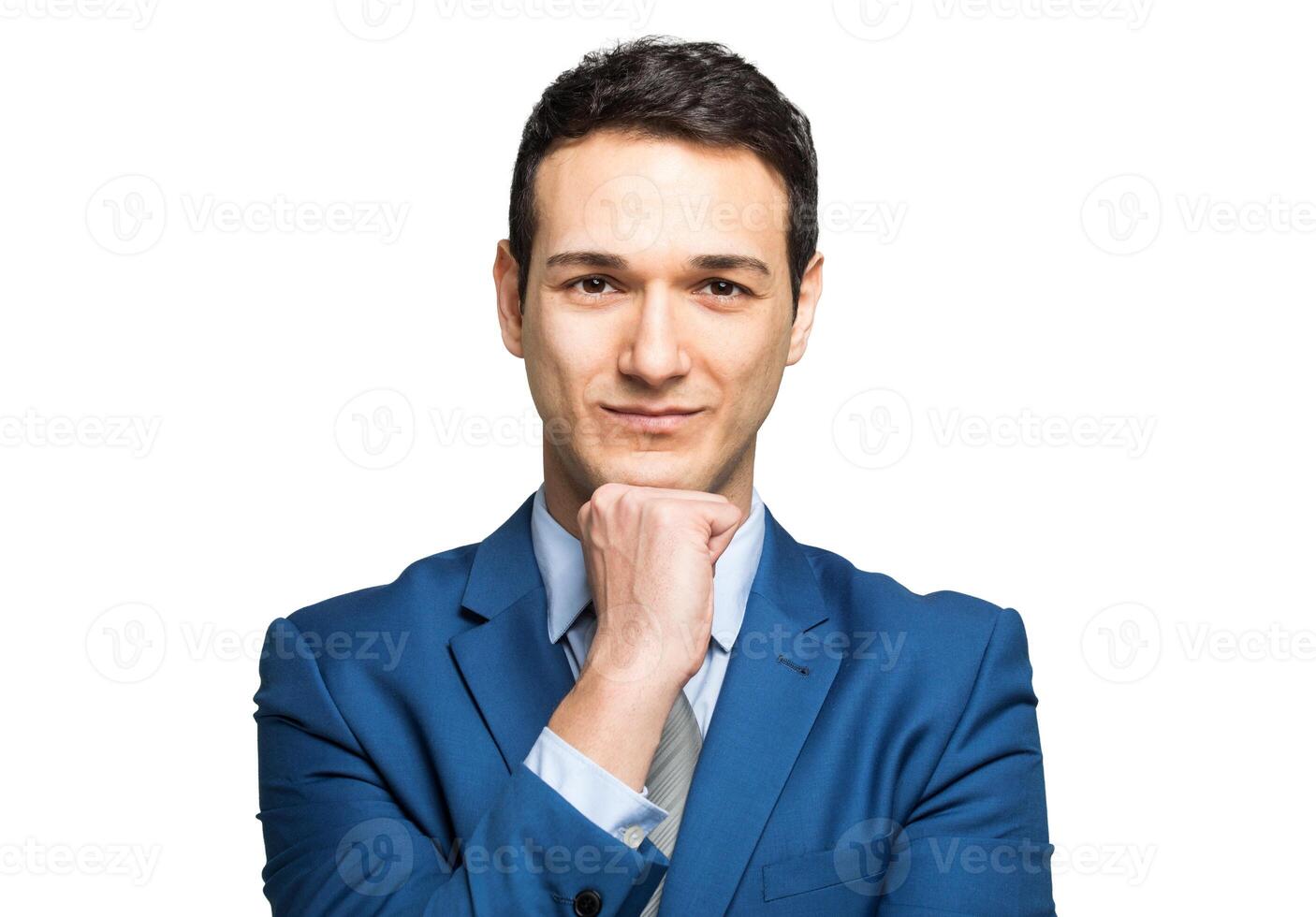 Smiling young manager portrait isolated on white photo