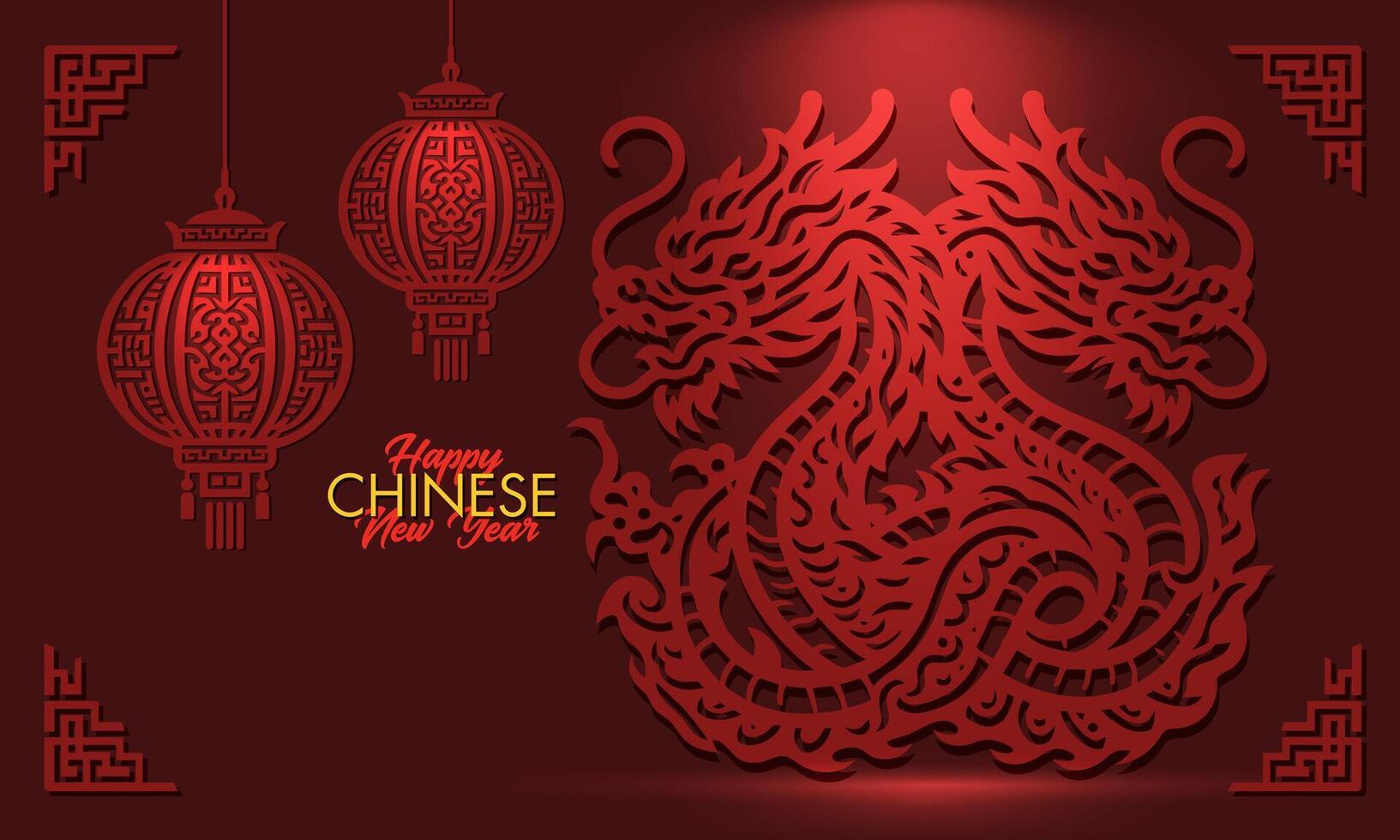 Chinese New Year background Decorations with Dragon and Traditional Paper Festival Lanterns Background. vector
