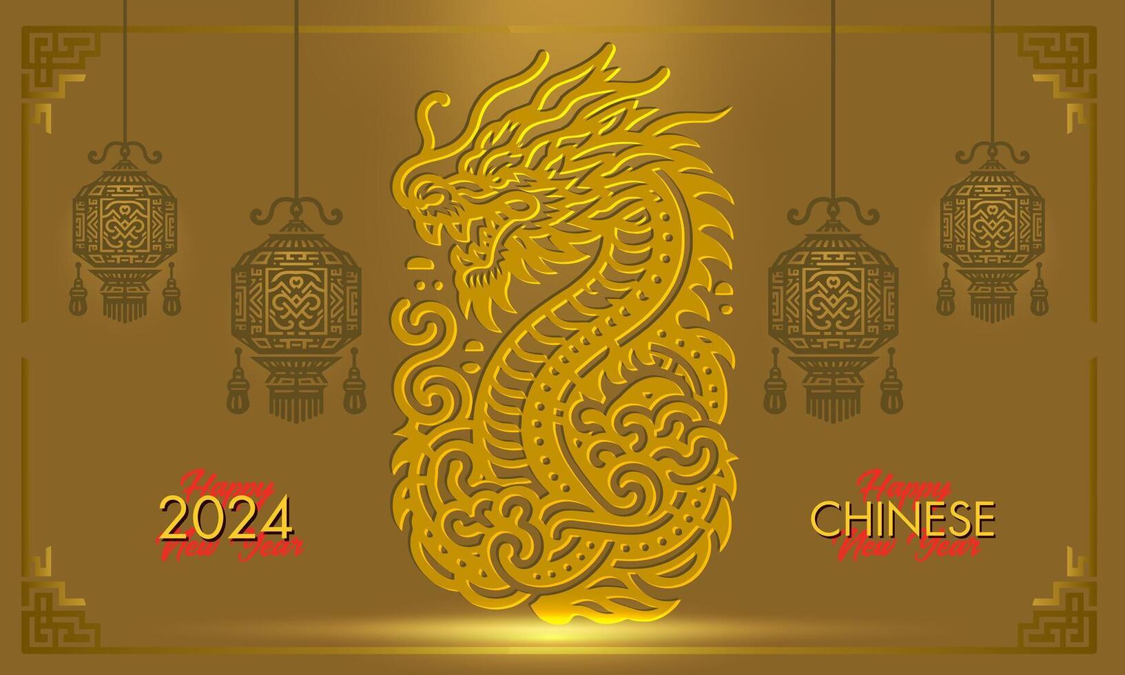 Chinese New Year background Decorations with Dragon and Traditional Paper Festival Lanterns Background. vector