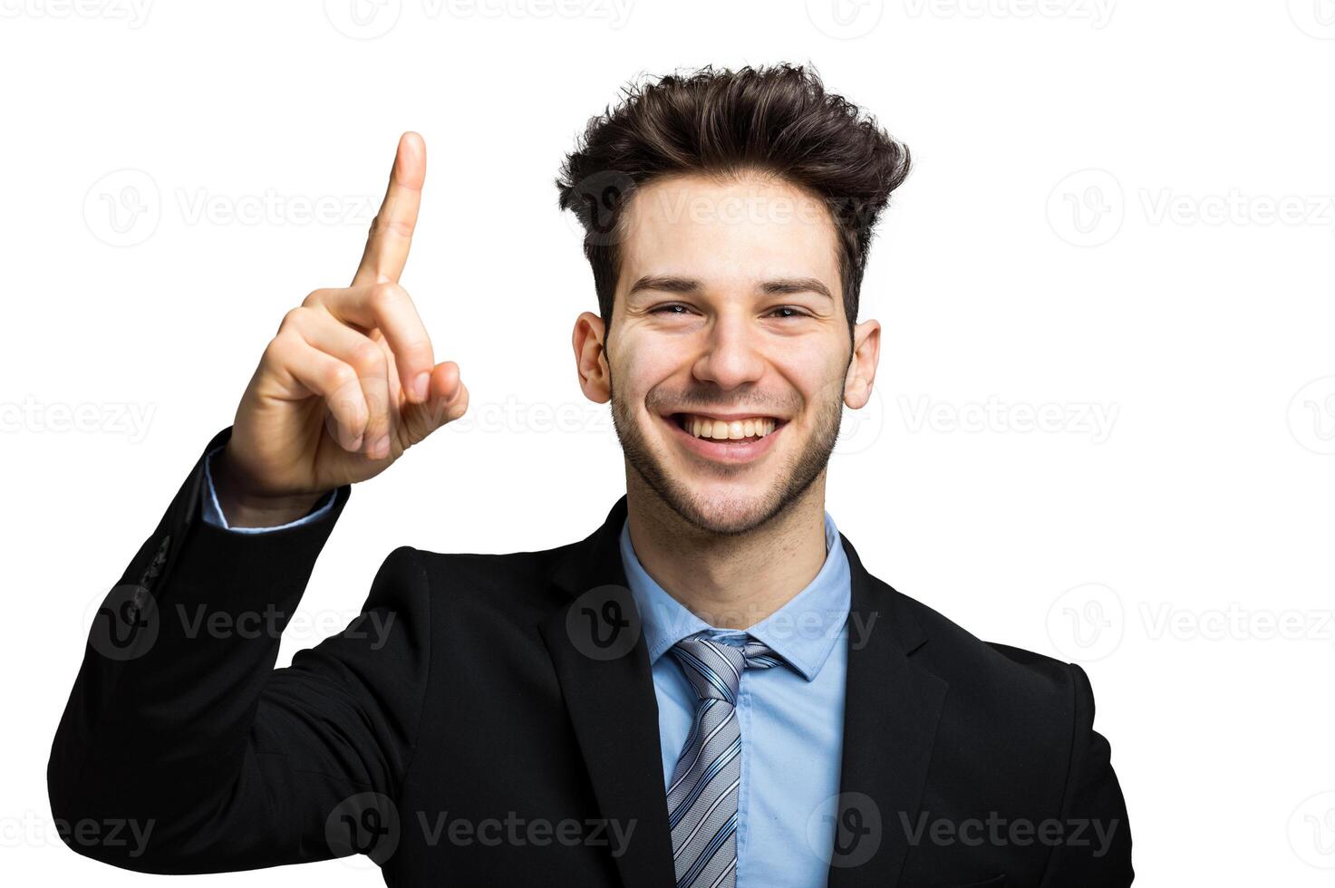 Young businessman having the solution isolated on white photo
