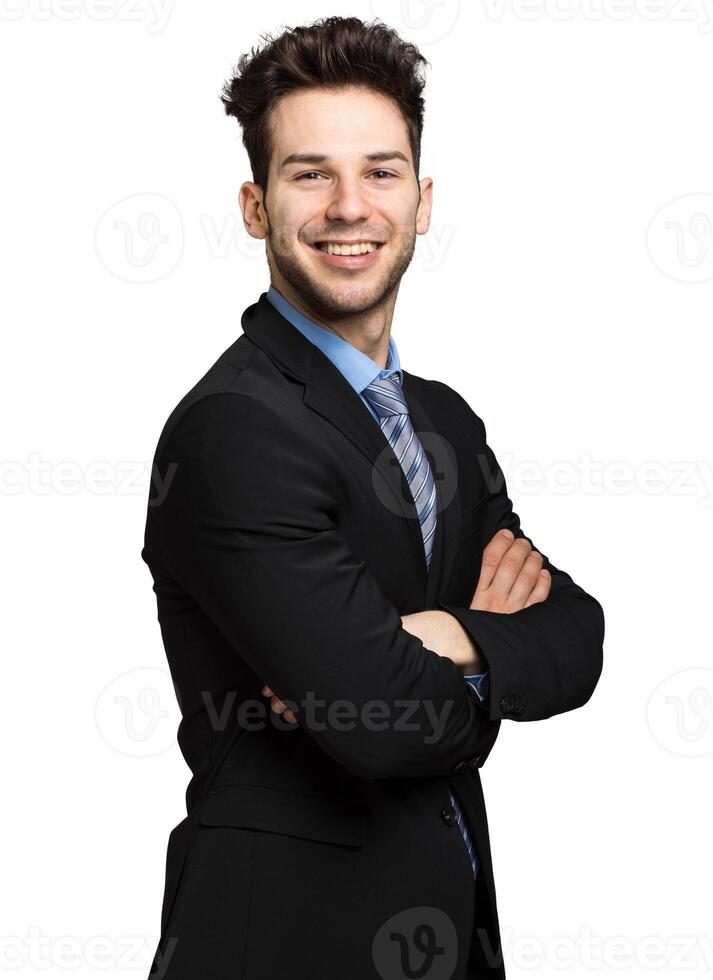 Young manager portrait isolated on white photo