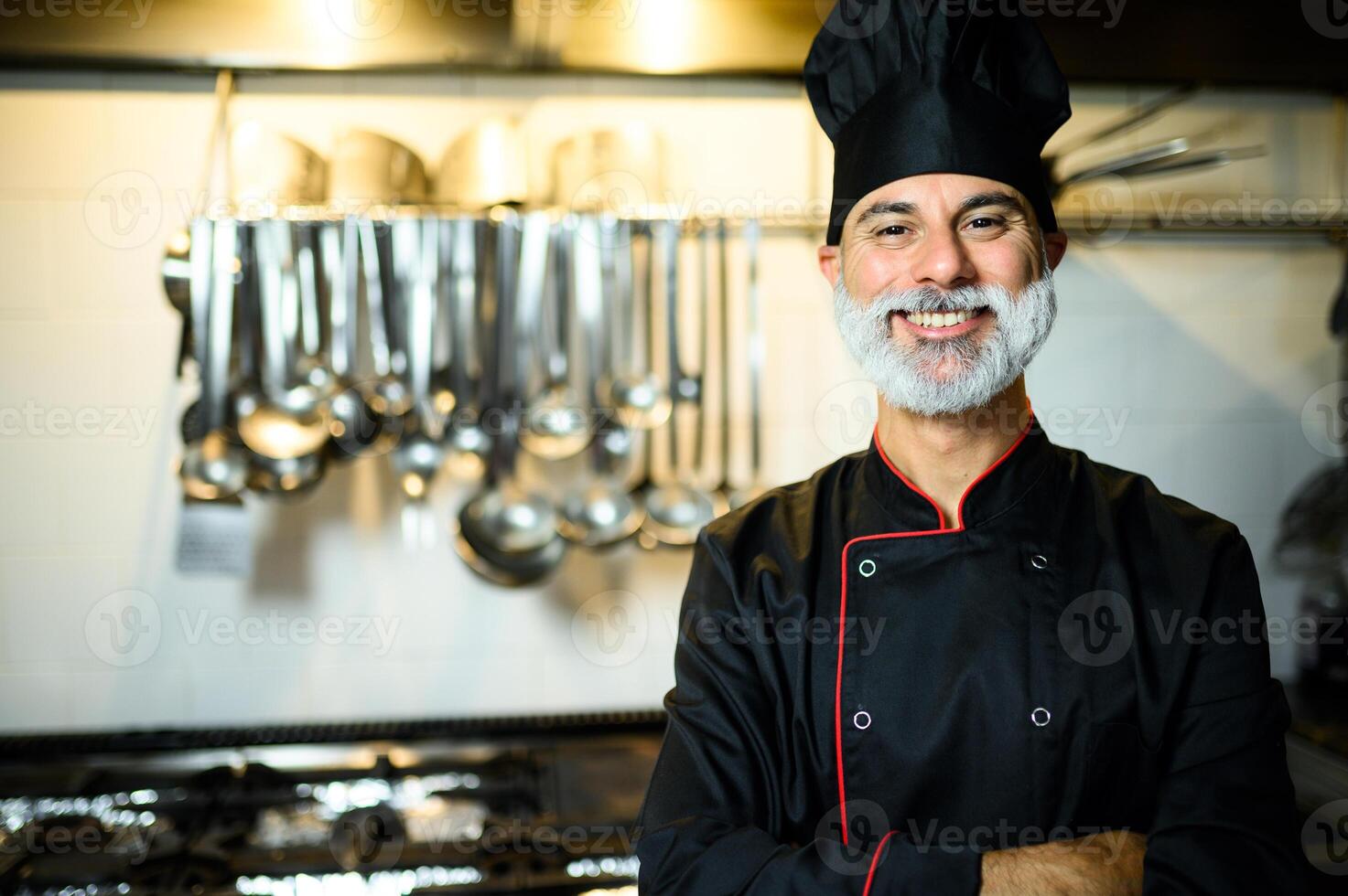 Smiling chef in professional kitchen photo