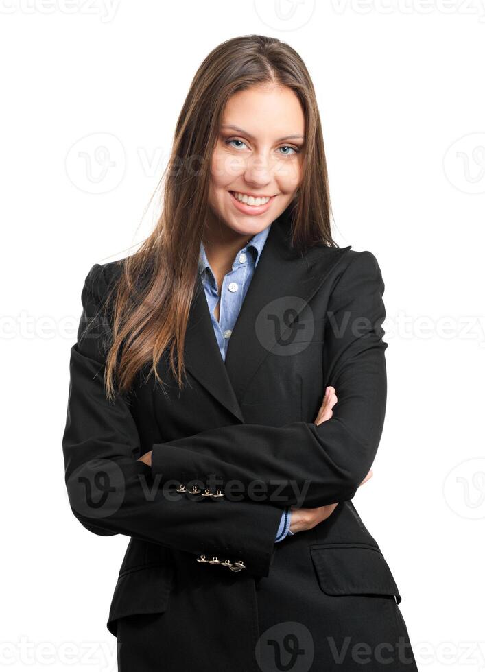 Retrato hermoso de la empresaria aislado en blanco foto