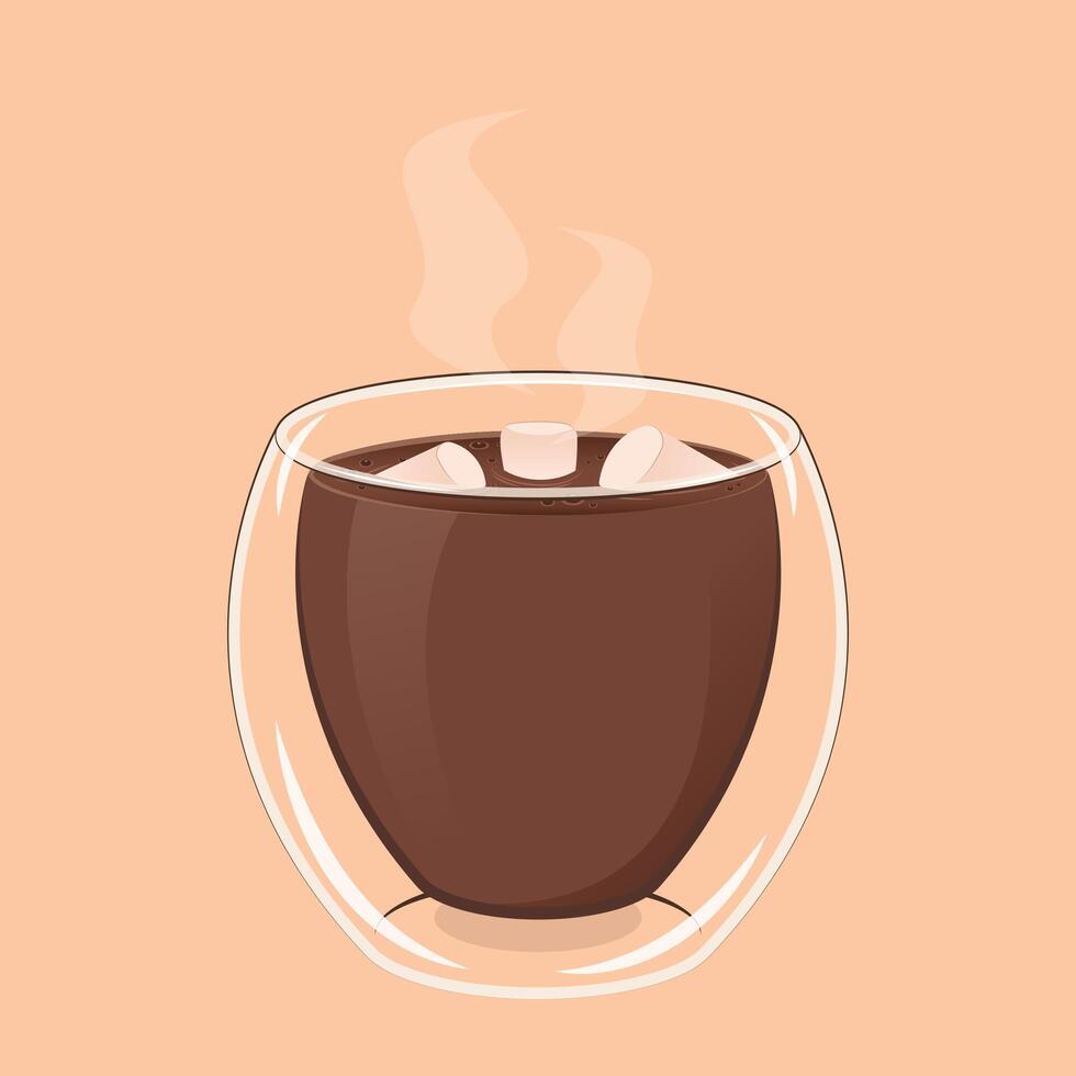 doble pared taza de caliente chocolate con malvavisco vector