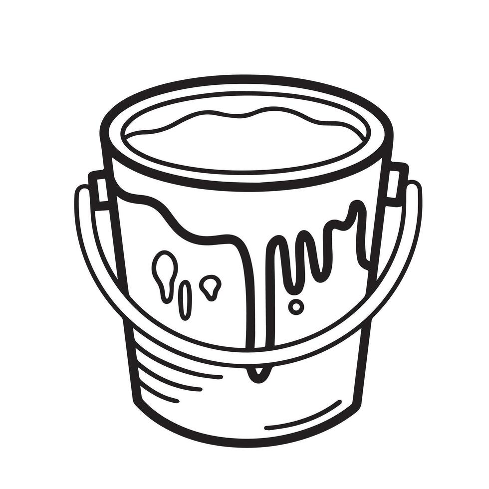 Paint bucket container vector icon illustration isolated on square white background. Simple flat monochrome black and white cartoon art styled drawing.